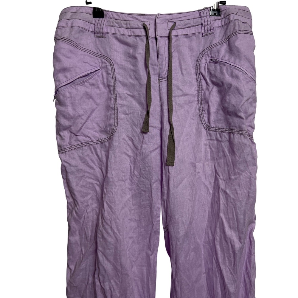 Athleta Lavender 100% Linen Cargo Pants Purple Straight Leg Womens 10 Utility - Picture 7 of 10